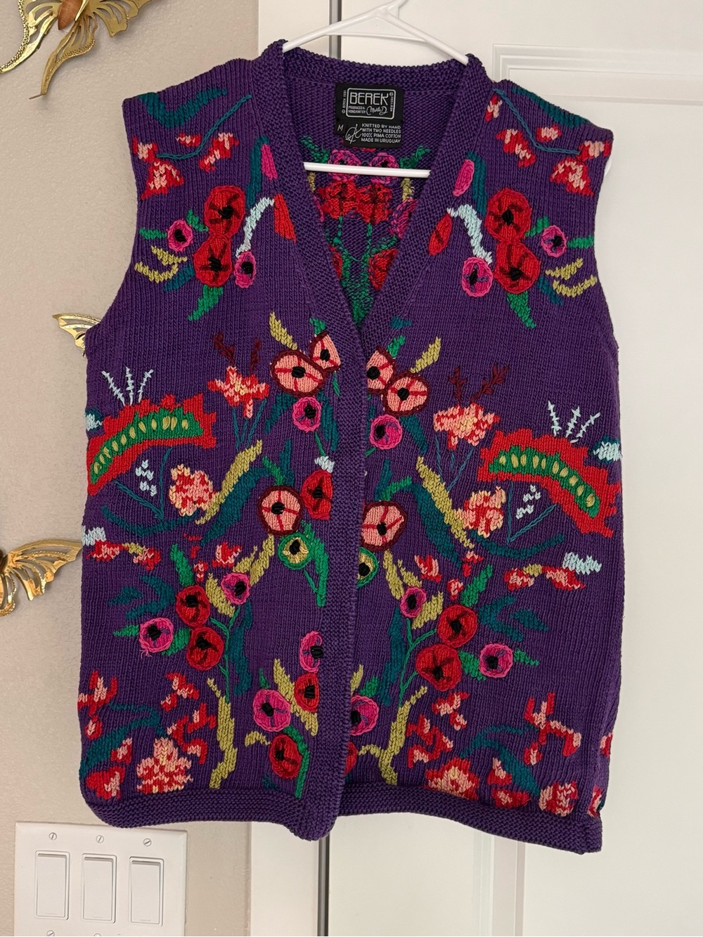 berek Purple Hand-Knit Floral Embroidered Vest